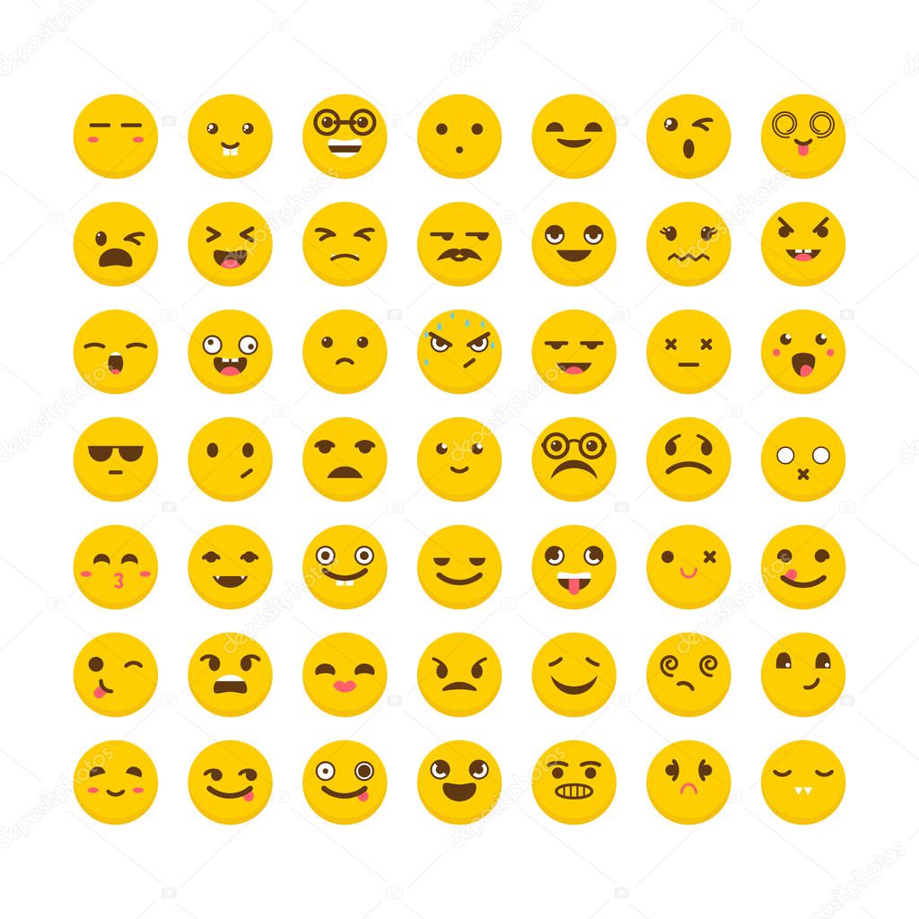Set of emoticons. Cute emoji icons. Avatars. Funny cartoon faces
