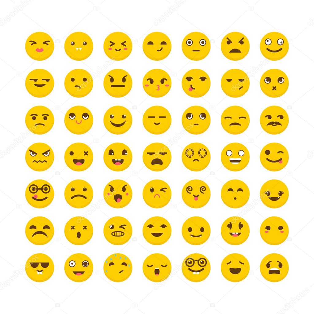 Set of emoticons. Cute emoji icons. Big collection with differen