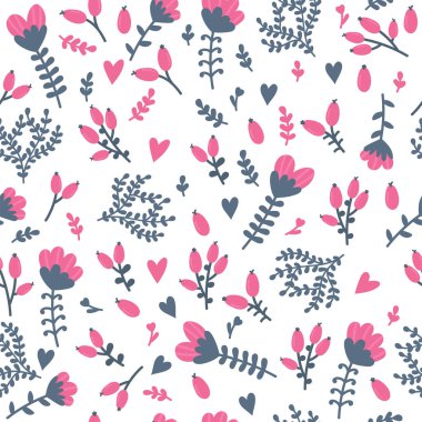 Çilek ile sevimli çiçek seamless modeli. Bahar arka plan