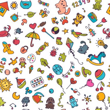 Doodle çocuk arka plan. Sevimli küçük kız için seamless modeli