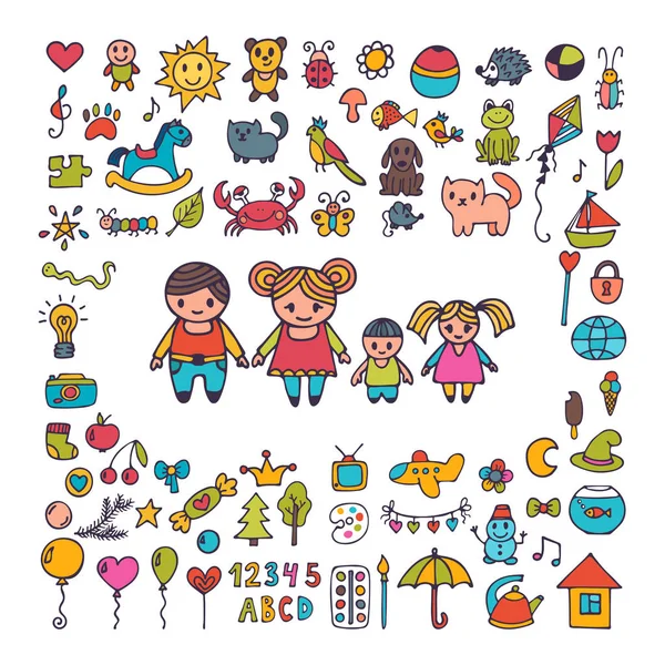 Family. Collection of hand drawn cute doodles. Sketch set of dra — Stock Vector