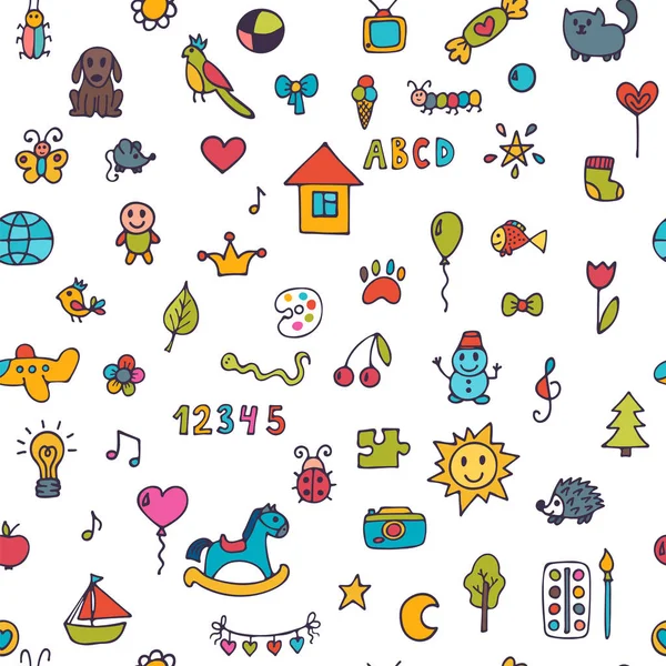 Seamless pattern for cute little girls and boys. Sketch set of d — Stock Vector