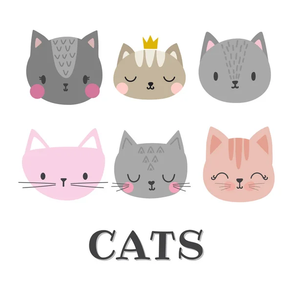 Conjunto de lindos gatos. Divertidos animales garabatos. Gatitos en estilo de dibujos animados — Archivo Imágenes Vectoriales