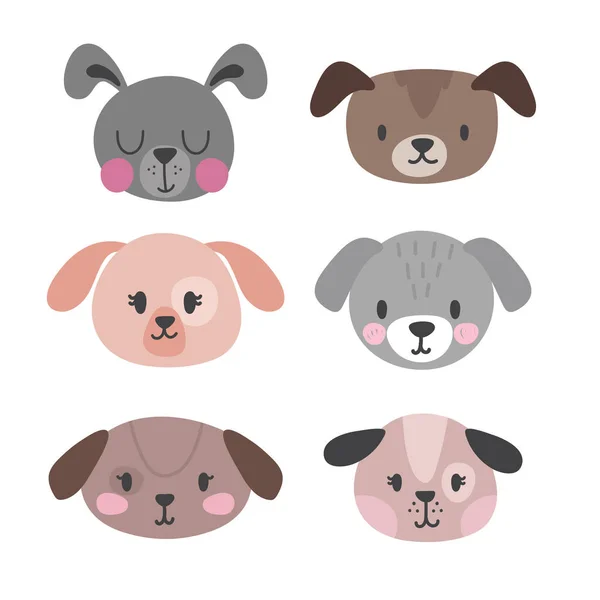 Ensemble de chiens mignons. Drôle d'animaux gribouillis. Chiots dans le style de dessin animé — Image vectorielle