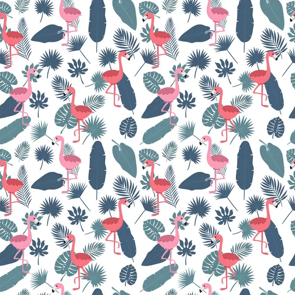 Motif tropical sans couture avec des flamants roses et des feuilles de palmier. S — Image vectorielle