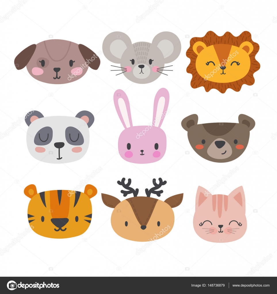 Set of cute hand drawn smiling animals. Cat, panda, tiger, dog, deer, lion, bunny, mouse and bear. Cartoon zoo Stock Vector Image by ©Saenal78 #148736879 Set of cute hand drawn smiling animals. Cat, panda, tiger, dog, deer, lion, bunny, mouse and bear. Cartoon zoo Stock Vector Image by ©Saenal78 #148736879