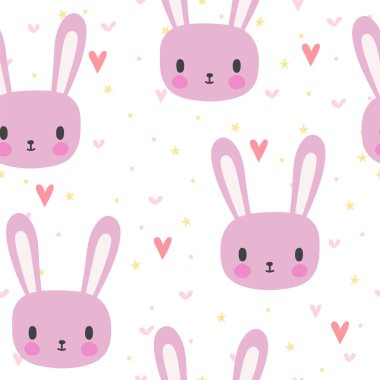 Komik tavşan ile küçük kızlar için şirin seamless modeli. Gülümseme karakterler