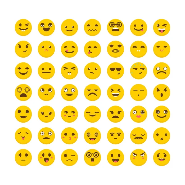 Sor hangulatjelek. Aranyos emoji ikonok. Lapos kivitel. Nagy gyűjtemény a különböző kifejezések. Avatarok — Stock Vector