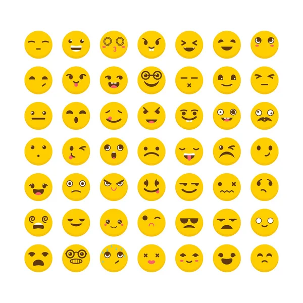 İfadeler kümesi. Şirin emoji simgeler. Düz tasarım. Büyük koleksiyon farklı ifadeler ile