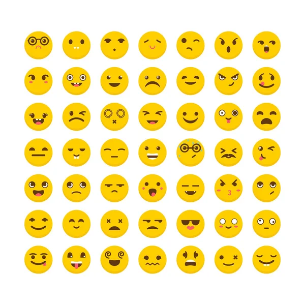 Conjunto de emoticons. Ícones de emoji bonitos. Design plano. Caras engraçadas de desenhos animados. Avatares — Vetor de Stock