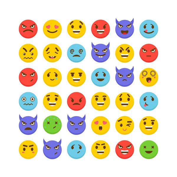 Ensemble d'émoticônes. Design plat. Jolies icônes emoji. Kawaii ! — Image vectorielle