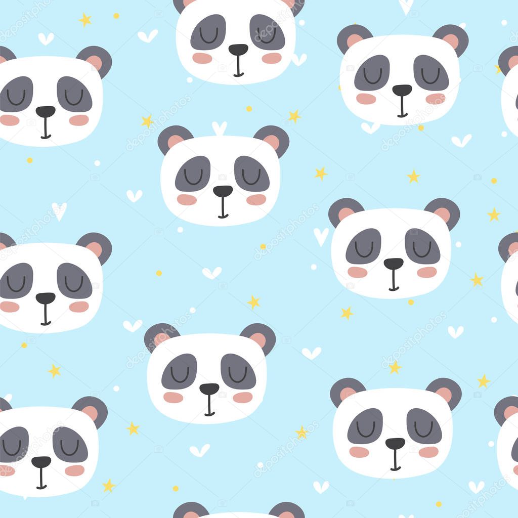 Cute seamless pattern for children with funny panda. Smile characters