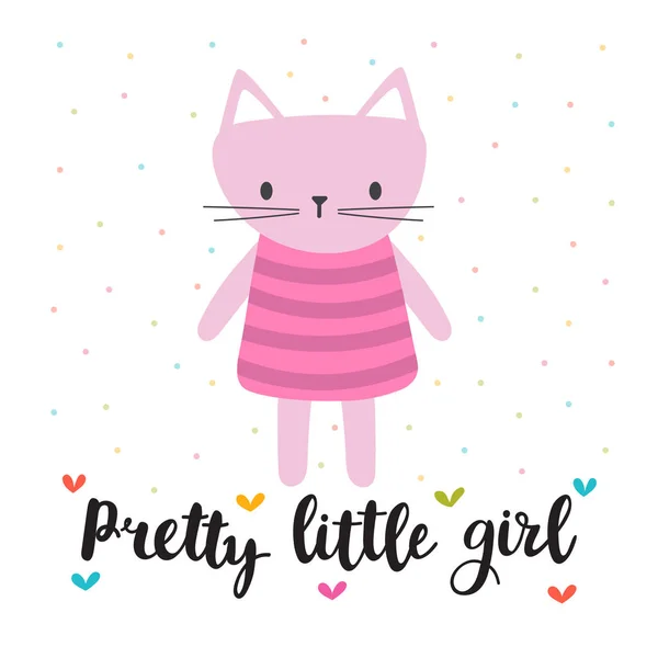 Całkiem mała dziewczynka. Cute mały kotek. Romantyczne karty, karty z pozdrowieniami lub pocztówka. Ilustracja z piękny kot — Wektor stockowy