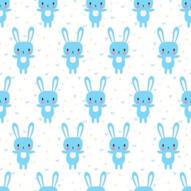 Çizgi film tavşanlı şirin seamless modeli. Karikatür bebek hayvanlar. Küçük kız ve erkek komik arka plan