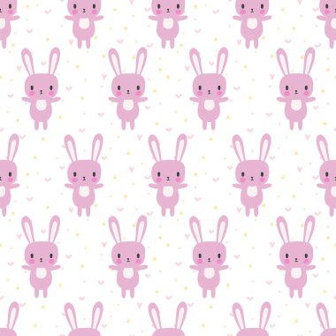 Çizgi film tavşanlı şirin seamless modeli. Küçük kızlar ve erkekler komik arka plan. Karikatür bebek hayvanlar