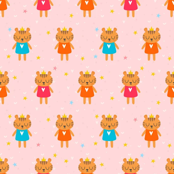 Lindo patrón sin costuras con pequeños tigres. Fondo de niños. Animales divertidos — Vector de stock