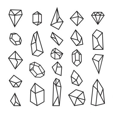 Geometrik kristaller kümesi. Geometrik şekiller. Modaya uygun bir tasarım öğeleri ve Logotype