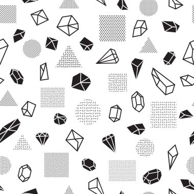 Geometrik şekiller ile Seamless modeli. Dekoratif arka plan siyah tasarım öğeleri ile