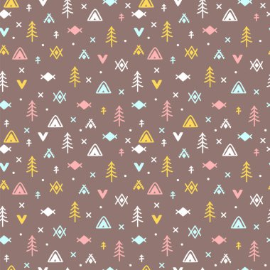 Doodle tasarım öğeleri ile kabile seamless modeli. Soyut geometrik Yazdır. Etnik köken el çekilmiş