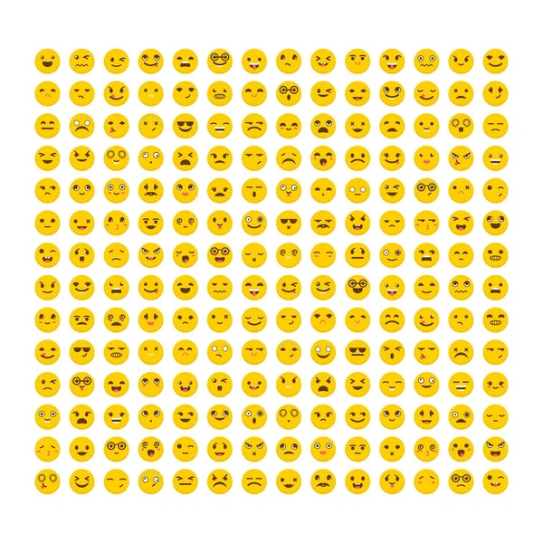 Große Menge an Emoticons. flache Bauweise. Avatare. Sammlung mit verschiedenen Ausdrucksformen. Niedliche Emoji-Symbole — Stockvektor