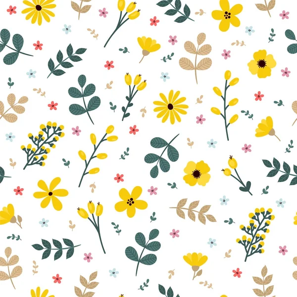 Lindo patrón floral sin costuras con flores y ramas. Plantilla elegante para estampados de moda. Fondo de primavera — Vector de stock