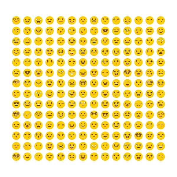 Conjunto de emoticonos. Diseño plano. Gran colección con diferentes expresiones. Avatares. Iconos emoji lindo — Vector de stock