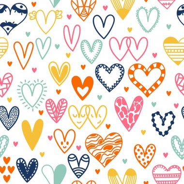 Elle çizilmiş seamless modeli yürekleri. Doodle tasarım öğeleri. Düğün arka plan
