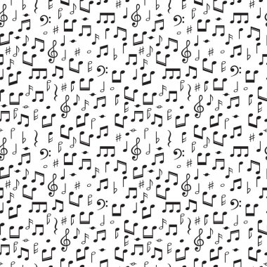 Müzik notaları ile Seamless modeli. Müzik sembolleri ile çizilmiş arka plan el
