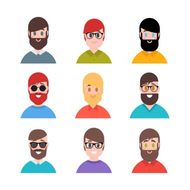 Stilize genç erkek ve erkek. Çizgi film düz stil avatarları. Erkek karakterler