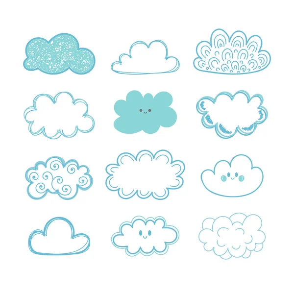 Croquis ciel. Doodle collection de nuages dessinés à la main — Image vectorielle