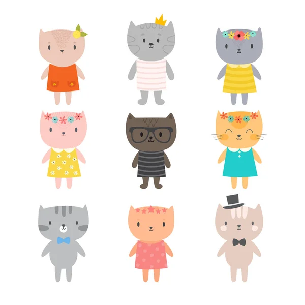 Gatos elegantes. Lindos gatitos para su diseño. Estilo de moda para niños — Vector de stock