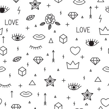 Elle çizilmiş geometrik öğelerle seamless modeli. Modern arka plan. Memphis tarzı. Modern kroki