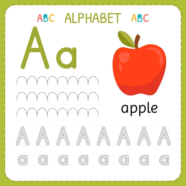 Alphabet tracing worksheet for preschool and kindergarten. Writing practice letter A. Exercises for kids — Stock Vector