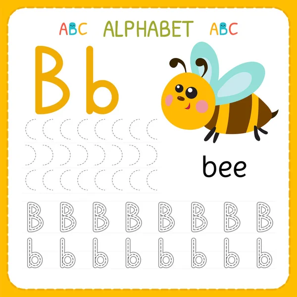 Alphabet Tracing Arbeitsblatt für Vorschule und Kindergarten. Schreiben von Praxisbriefen b. Übungen für Kinder — Stockvektor