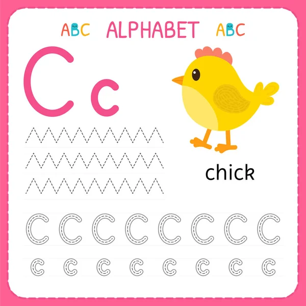 Alphabet tracing worksheet for preschool and kindergarten. Writing practice letter C. Exercises for kids — Stock Vector