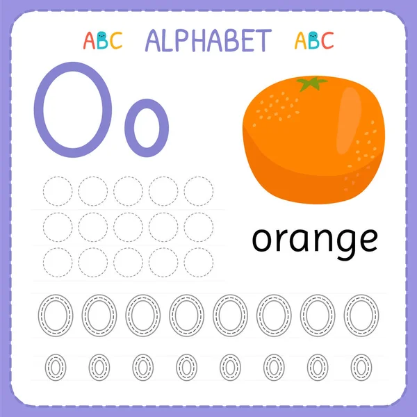 Alphabet tracing worksheet for preschool and kindergarten. Writing practice letter O. Exercises for kids — Stock Vector