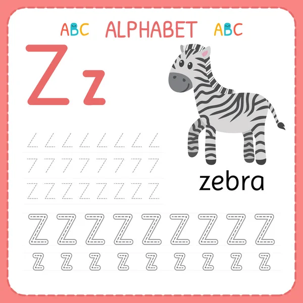 Alphabet tracing worksheet for preschool and kindergarten. Writing practice letter Z. Exercises for kids — Stock Vector