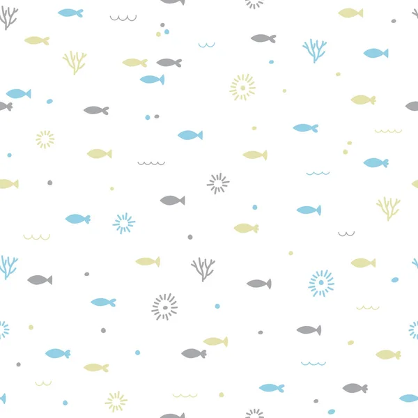 Симпатичный детский бесшовный рисунок. Забавная маленькая рыбка. Морской опыт. Детская текстура. Море, море — стоковый вектор