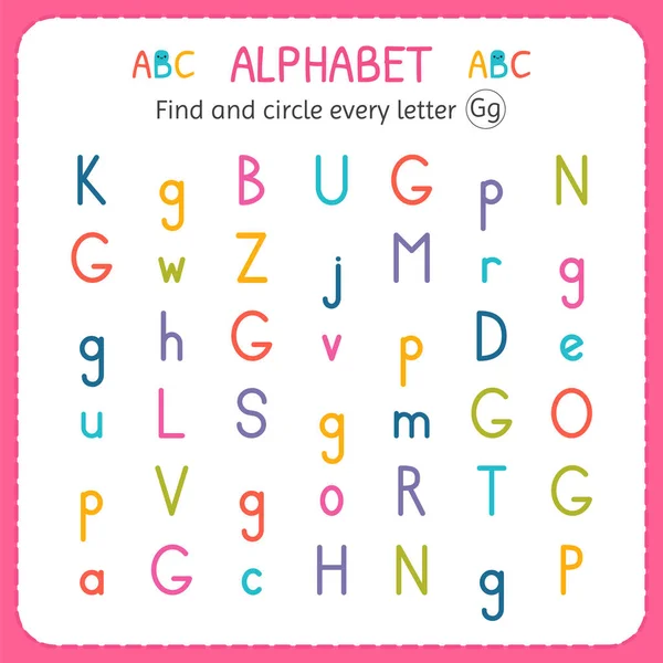 Find and circle every letter G. Worksheet for kindergarten and preschool. Exercises for children — Stock Vector