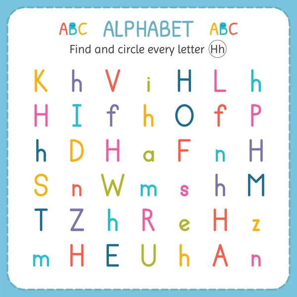 Encontre e circule cada letra H. Planilha para jardim de infância e pré-escola. Exercícios para crianças — Vetor de Stock