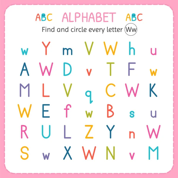 Find and circle every letter W. Worksheet for kindergarten and preschool. Exercises for children — Stock Vector