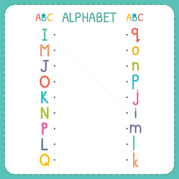 Joignez chaque lettre majuscule avec la lettre minuscule. De I à Q Feuille de travail pour la maternelle et préscolaire. Exercices pour les enfants — Image vectorielle