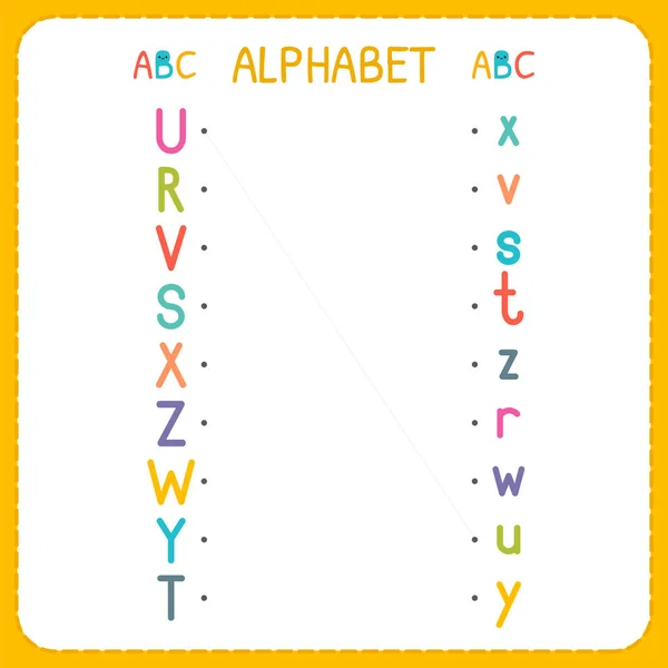 Join each capital letter with the lowercase letter. From R to Z. Worksheet for kindergarten and preschool. Exercises for children — Stock Vector