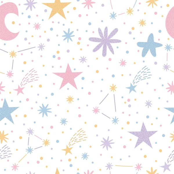 かわいい月と星と子供のシームレスなパターン。保育園赤ちゃん — ストックベクタ