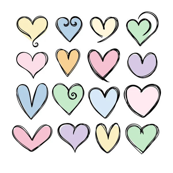 Kolekce roztomilých ručně kreslených srdcí. Ikony srdce. Design elemen — Stockový vektor