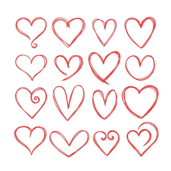 Kolekce roztomilých ručně kreslených srdcí. Návrhové prvky pro Valent — Stockový vektor