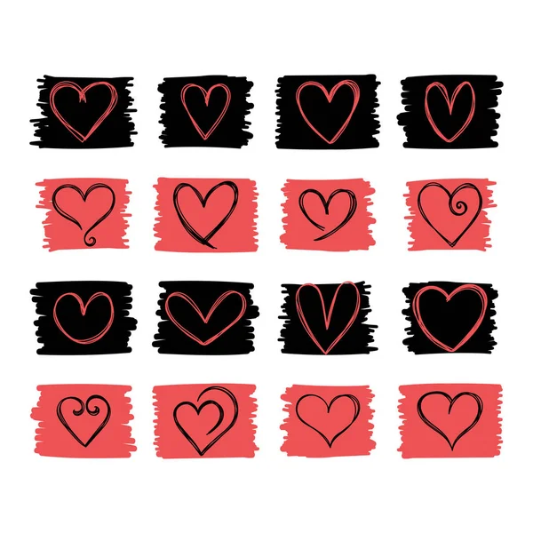 Colección de bonitos corazones dibujados a mano. Set romántico. Elemento de diseño — Archivo Imágenes Vectoriales