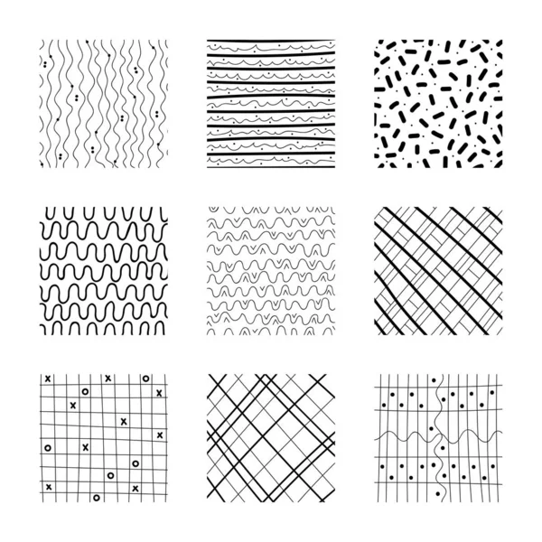 Set of abstract squares. Hand drawn backgrounds. Simple scratchy textures. Design elements. Modern ethnic ornaments. Pattern. Doodle drawings — Stock Vector