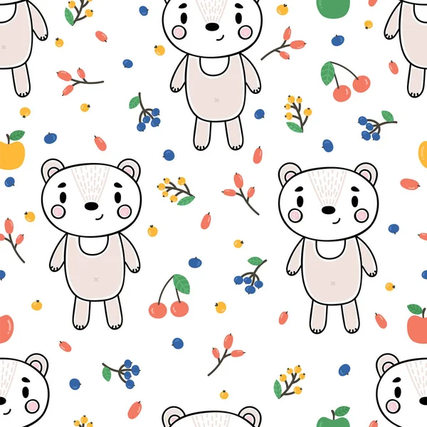 Lindo Patrón Sin Costuras Con Poco Oso Bayas Fondo Infantil — Vector de stock