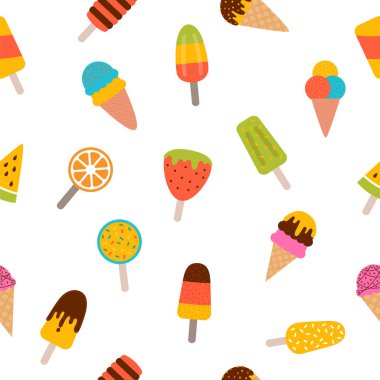 Yaz dondurması pürüzsüz desen. Güzel bir çizgi film geçmişi var. Kağıt ya da kumaş sarmak için mükemmel. Vektör illüstrasyonu